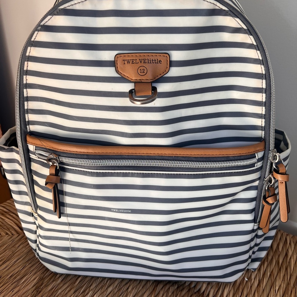 TWELVElittle Striped Backpack /Diaper Bag Woman Blue  and White